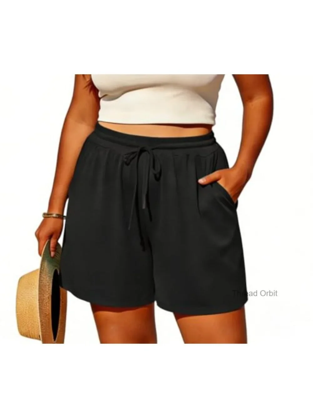 Plus Size High Waisted Wide Leg Drawstring Shorts with Pockets